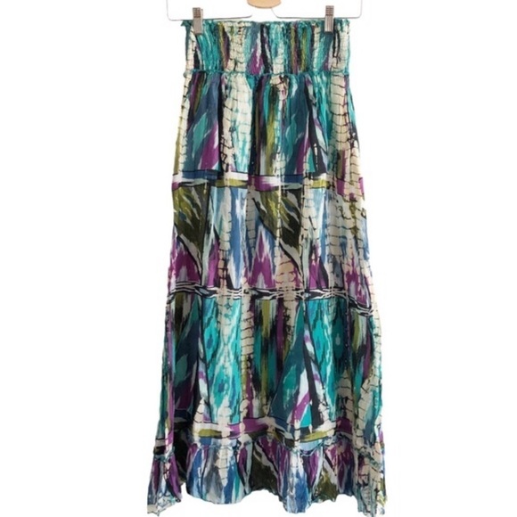 Raga Anthropologie Maxi Skirt Boho Peasant Smocked Waist Multicolored Small NWOT - Picture 10 of 10
